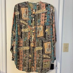 100% Silk Women’s Size M Long-sleeved Button-Up Tunic/Shirt